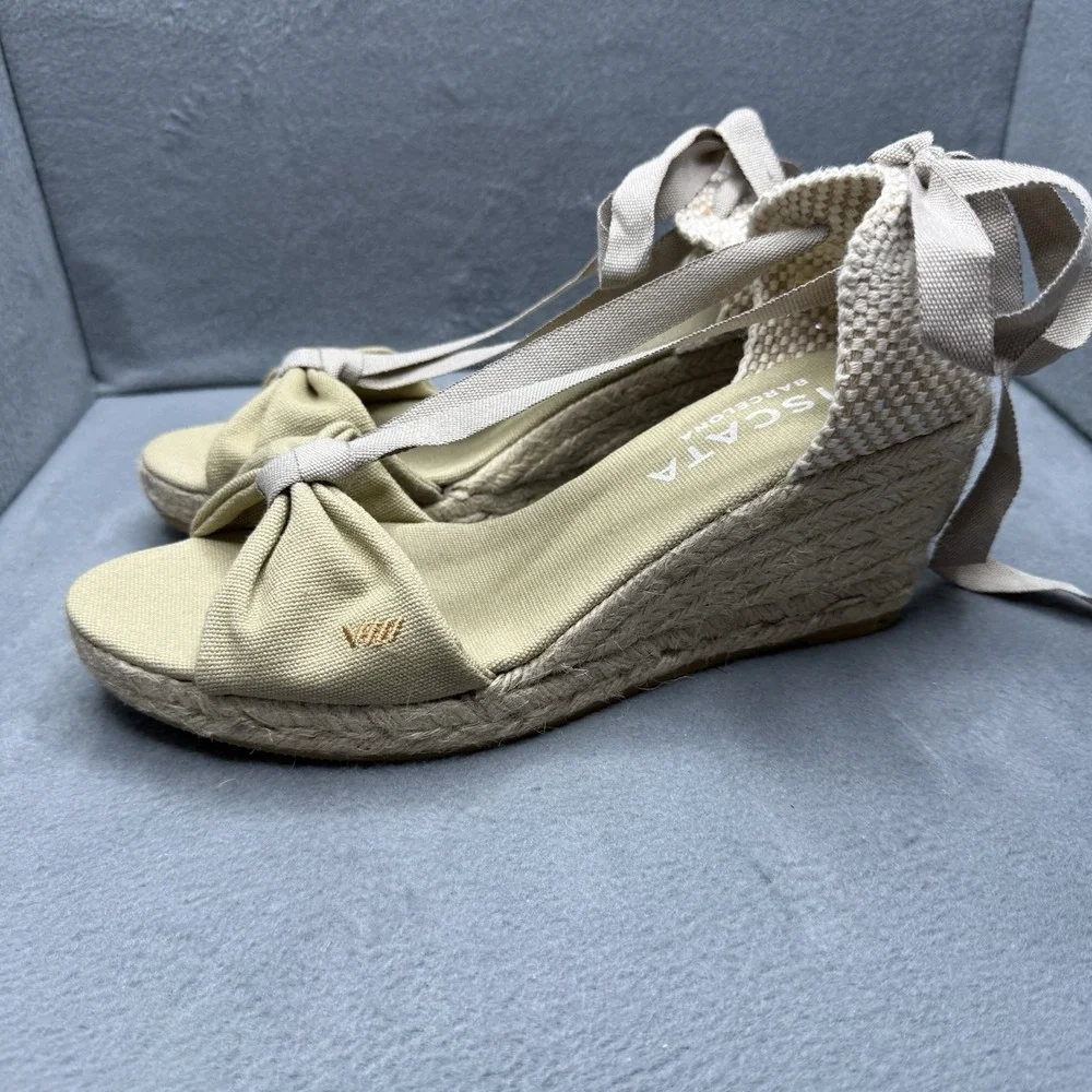 Viscata Barcelona Rosas Canvas Espadrille Wedges EU 41 US 10 Beige Ankle Tie